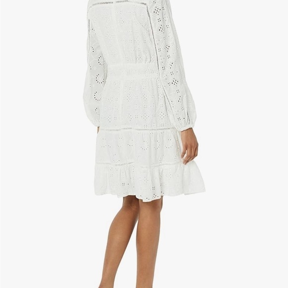 Guess Eyelet White Dress Women XL midi long sleeve modest granny core cottage - Picture 2 of 13